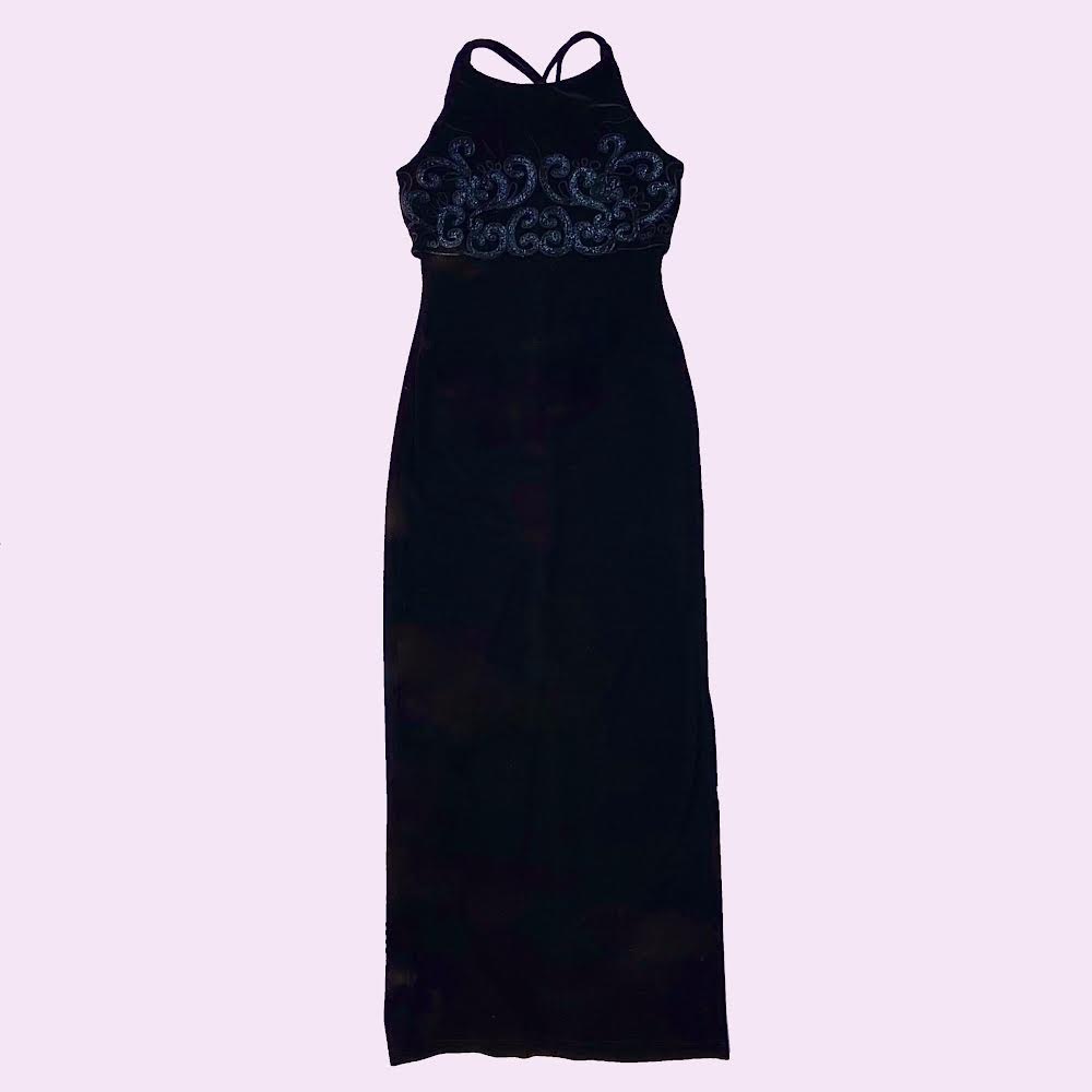 90’s Vintage Black Velvet Embellished Gown